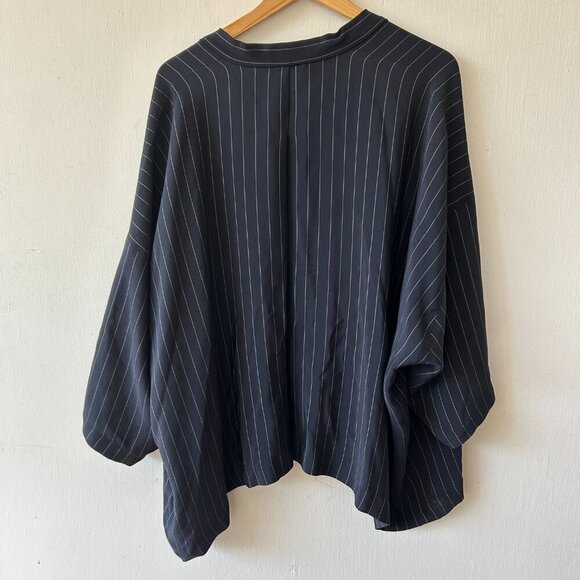 Eskandar Silk Jacket Womens XL Navy Pinstripe Open Front Poncho VTG - Picture 5 of 10